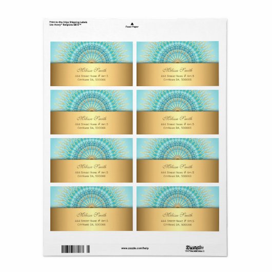 Turquoise Gold Boho Mandala Label (Full Sheet)