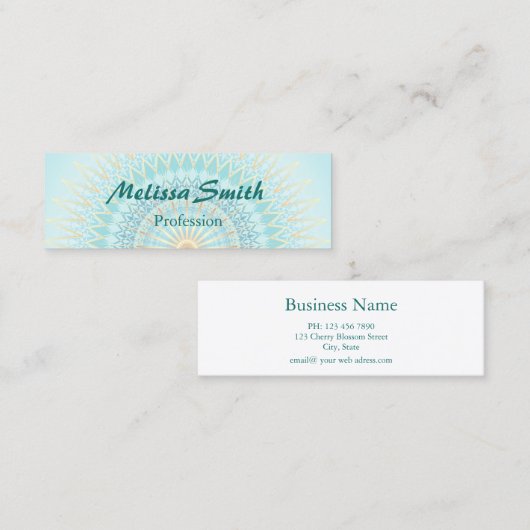 Turquoise Gold Boho Mandala Mini Visitekaartje (Voorkant / Achterkant)