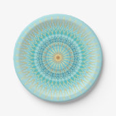 Turquoise Gold Boho Mandala Papieren Bordje (Voorkant)