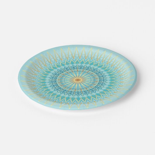 Turquoise Gold Boho Mandala Papieren Bordje (Gekanteld)