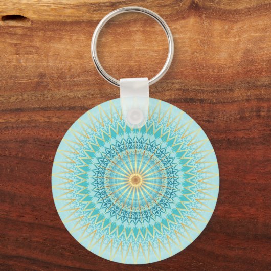 Turquoise Gold Boho Mandala Sleutelhanger (Voorkant)