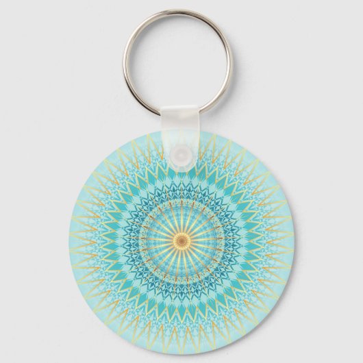 Turquoise Gold Boho Mandala Sleutelhanger (Achterkant)