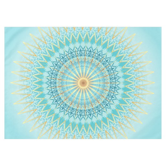 Turquoise Gold Boho Mandala Tafelkleed (Voorkant (Horizontaal))