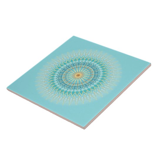 Turquoise Gold Boho Mandala Tegeltje (Zijkant)