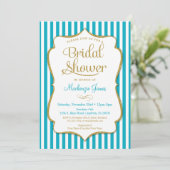 Turquoise Gold Bridal Shower Invitation Aqua Kaart (Staand voorkant)