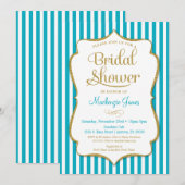 Turquoise Gold Bridal Shower Invitation Aqua Kaart (Voorkant / Achterkant)