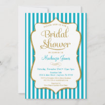 Turquoise Gold Bridal Shower Invitation Aqua