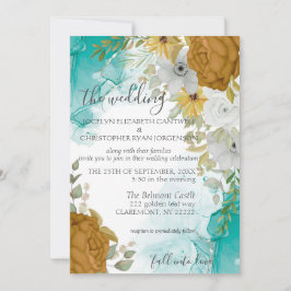 Turquoise & Gold Chic Elegant Wedding Invitation Kaart