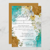Turquoise & Gold Chic Elegant Wedding Invitation Kaart (Voorkant / Achterkant)