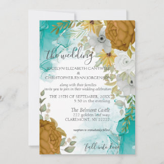 Turquoise & Gold Chic Elegant Wedding Invitation Kaart