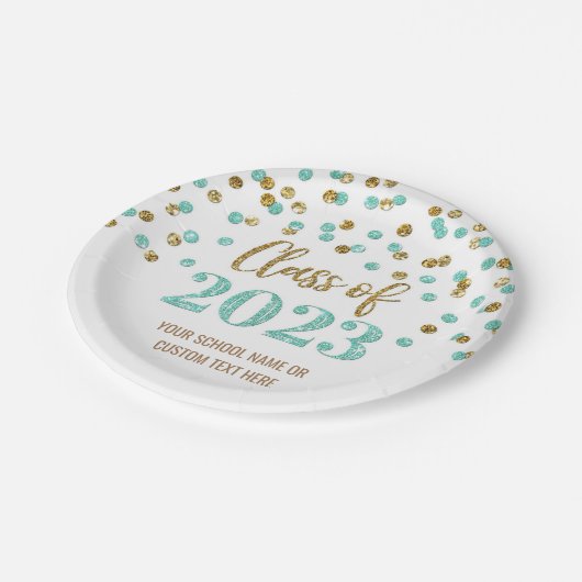 Turquoise Gold Confetti Afstuderen 2023 Papieren Bordje (Gekanteld)
