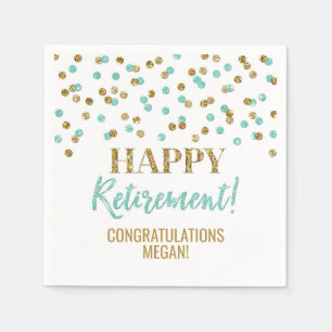 Turquoise Gold Confetti Happy Retirement Servet