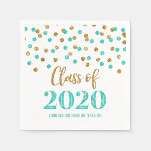 Turquoise Gold Confetti Klasse van 2020 Afstuderen Servet
