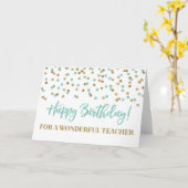 Turquoise Gold Confetti Teacher Birthday Kaart (Gele Bloem)