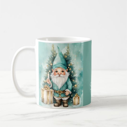 Turquoise & Gold Cozy Christmas Gnome Koffiemok (Links)