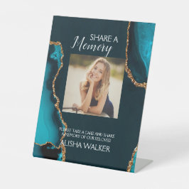 Turquoise & Gold Deel een Geheugen Begrafenisbord Reclamebord Met Voetstuk