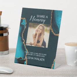 Turquoise & Gold Deel een Geheugen Begrafenisbord Reclamebord Met Voetstuk