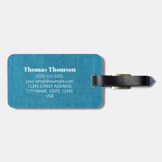 Turquoise Gold Denim Jeans Fabric - Aangepaste inf Bagagelabel (Achterkant horizontaal)