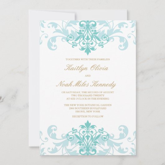 Turquoise & Gold Elegant Ironworks Classic Wedding Kaart (Voorkant)