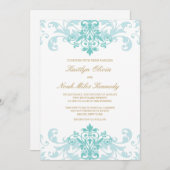 Turquoise & Gold Elegant Ironworks Classic Wedding Kaart (Voorkant / Achterkant)