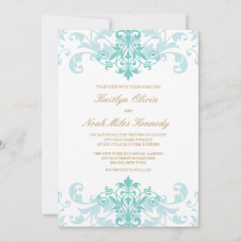 Turquoise & Gold Elegant Ironworks Classic Wedding Kaart