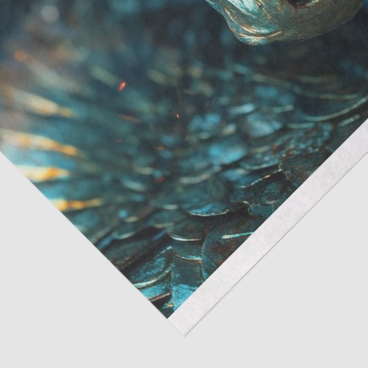 Turquoise & Gold Elf Dragon Fantasy Decoupage Tissuepapier (Detail)