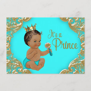 Turquoise Gold Ethnic Prince Baby shower Kaart