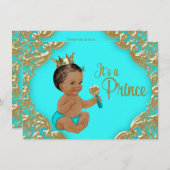 Turquoise Gold Etnische Prins Baby shower Kaart (Voorkant / Achterkant)