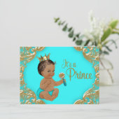 Turquoise Gold Etnische Prins Baby shower Kaart (Staand voorkant)
