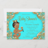 Turquoise Gold Etnische Prins Baby shower Kaart (Achterkant)