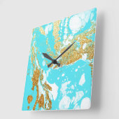 Turquoise gold faux glitter elegant marmer vierkante klok (Hoek)