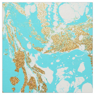 Turquoise gold faux glitter modern marmerpatroon stof