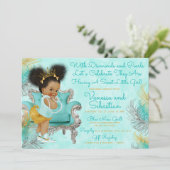 Turquoise Gold Feather Baby shower Kaart (Staand voorkant)