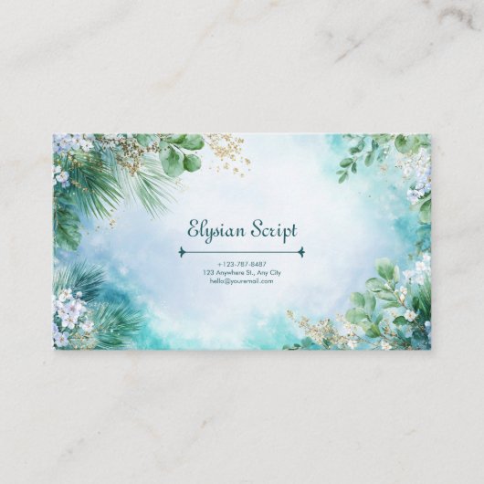 Turquoise Gold Floral Botanical Watercolor Visitekaartje (Voorkant)