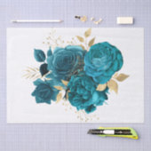 Turquoise Gold Floral Bouquet Waterverf Ontkoppeli Tissuepapier (Craft)