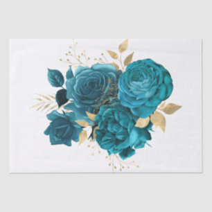 Turquoise Gold Floral Bouquet Waterverf Ontkoppeli Tissuepapier