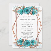Turquoise Gold Floral Lijst Wedding Shower Invites (Voorkant)