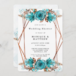 Turquoise Gold Floral Lijst Wedding Shower Invites