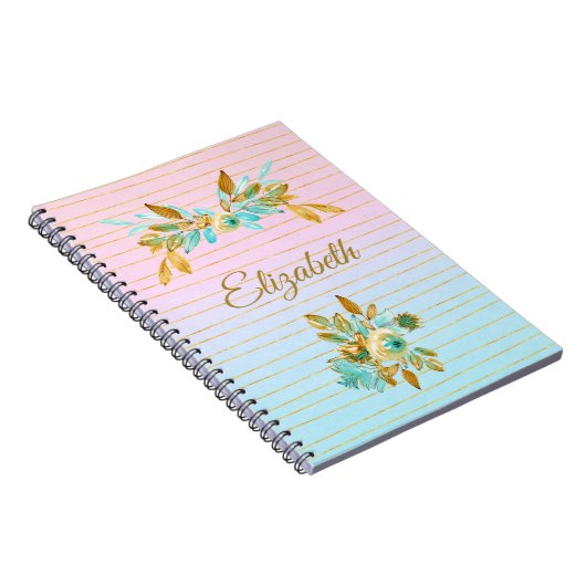Turquoise & Gold Floral Personalized Notebook Notitieboek (Rechterzijde)