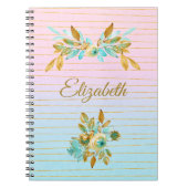 Turquoise & Gold Floral Personalized Notebook Notitieboek (Voorkant)
