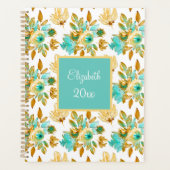 Turquoise & Gold Floral Personalized Planner (Voorkant)