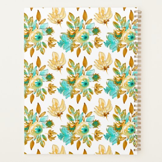 Turquoise & Gold Floral Personalized Planner (Achterkant)