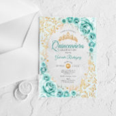 Turquoise Gold Floral Quinceanera Acryl Uitnodigingen