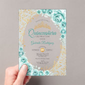 Turquoise Gold Floral Quinceanera Acryl Uitnodigingen (Insitu (Draagbaar))