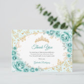 Turquoise Gold Floral Quinceanera Bedankkaart (Staand voorkant)