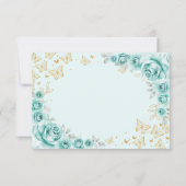 Turquoise Gold Floral Quinceanera Bedankkaart (Achterkant)