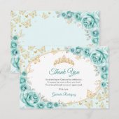 Turquoise Gold Floral Quinceanera Bedankkaart (Voorkant / Achterkant)