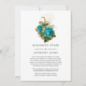 Turquoise & Gold Floral Reduced Wedding Guest List Aankondiging (Voorkant)