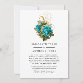 Turquoise & Gold Floral Reduced Wedding Guest List Aankondiging