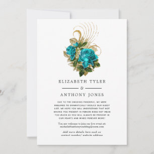 Turquoise & Gold Floral Reduced Wedding Guest List Aankondiging